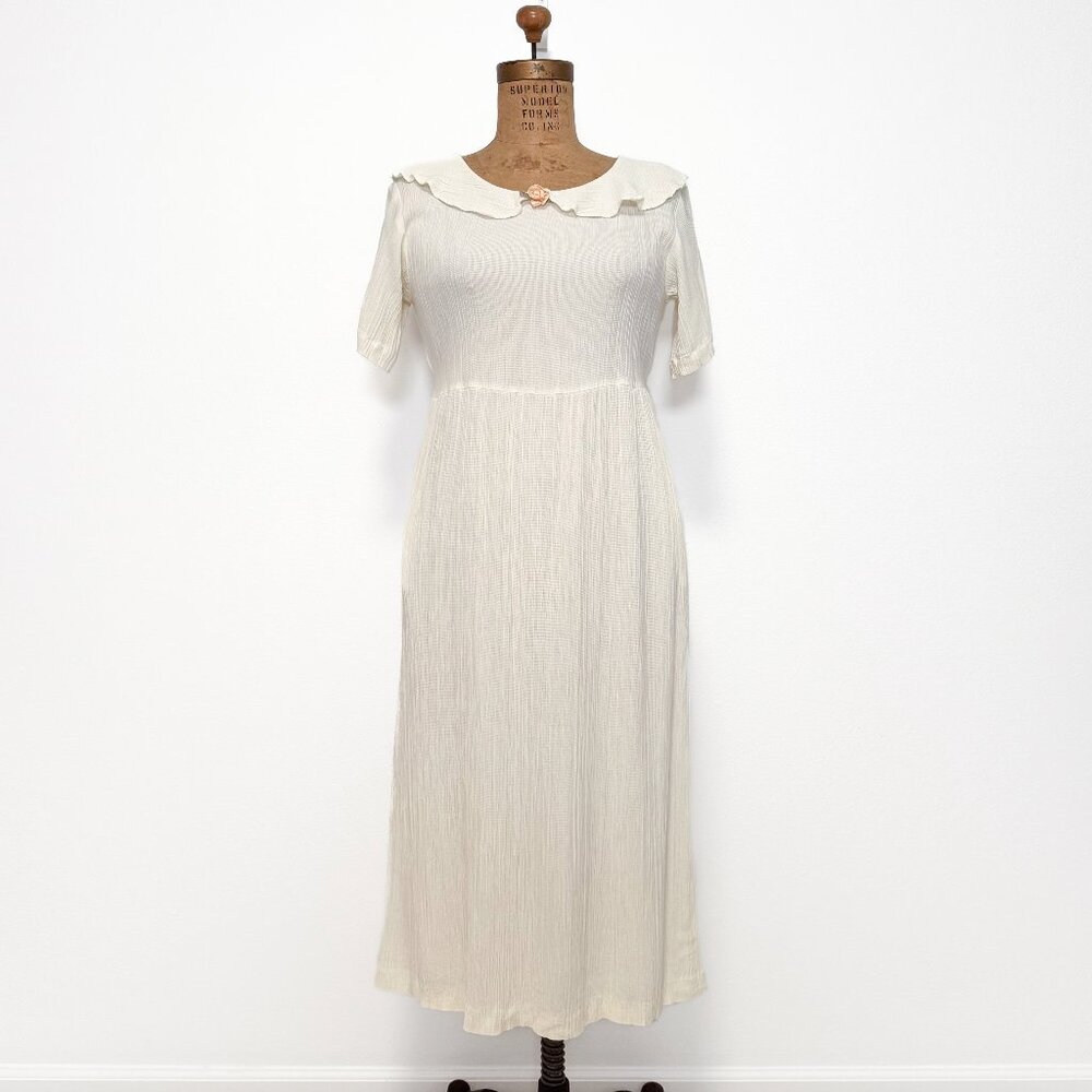 Vintage Carol Anderson Cream Short Sleeve Midi Dress Size 4 Small Cottagecore